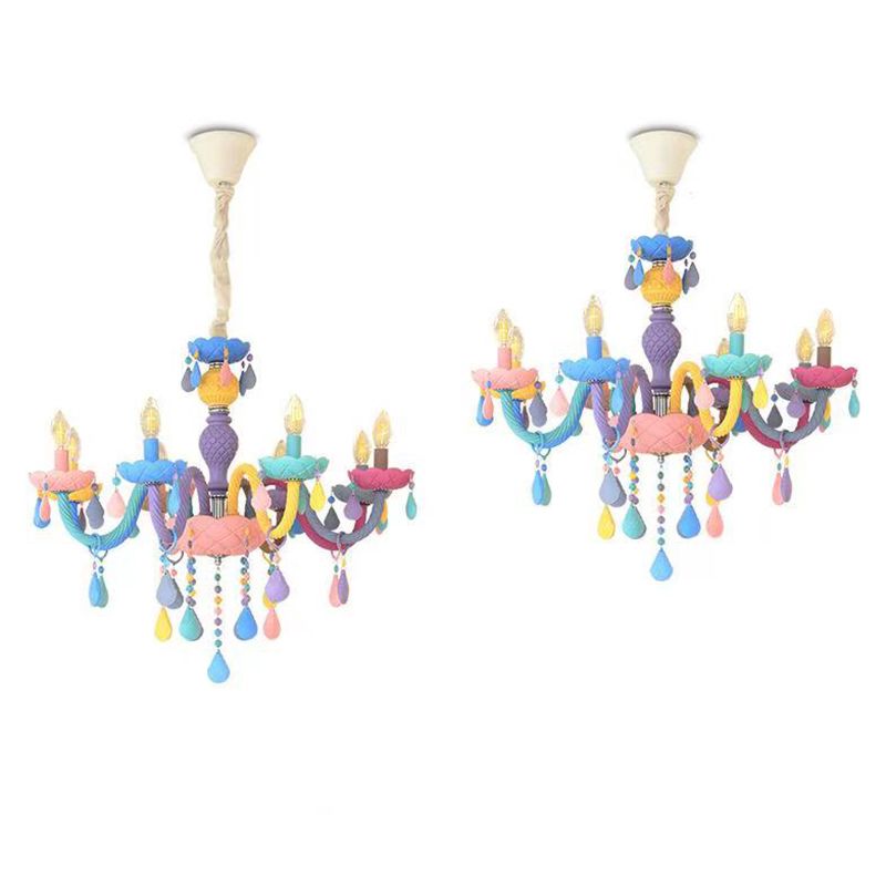 Candle-Shape Pendant Chandelier Nordic Style Stainless Steel Kids Bedroom Hanging Chandelier in Multi-Color
