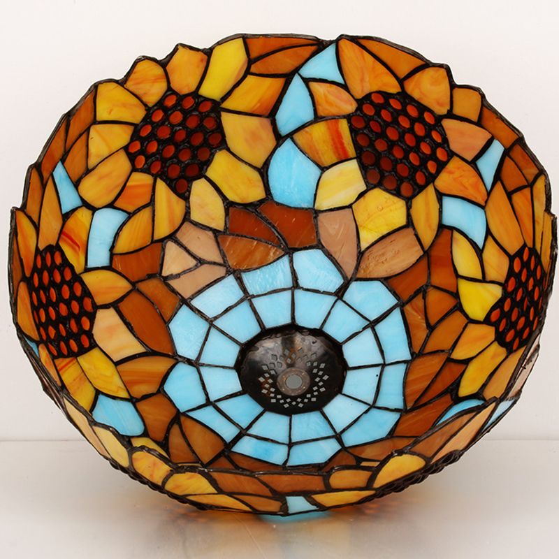 Luz de escritorio de girasol rústica de 18 pulgadas con interruptor/sin interruptor Vidrio manchado 1 cabezal lámpara de escritorio de naranja para sala de estudio