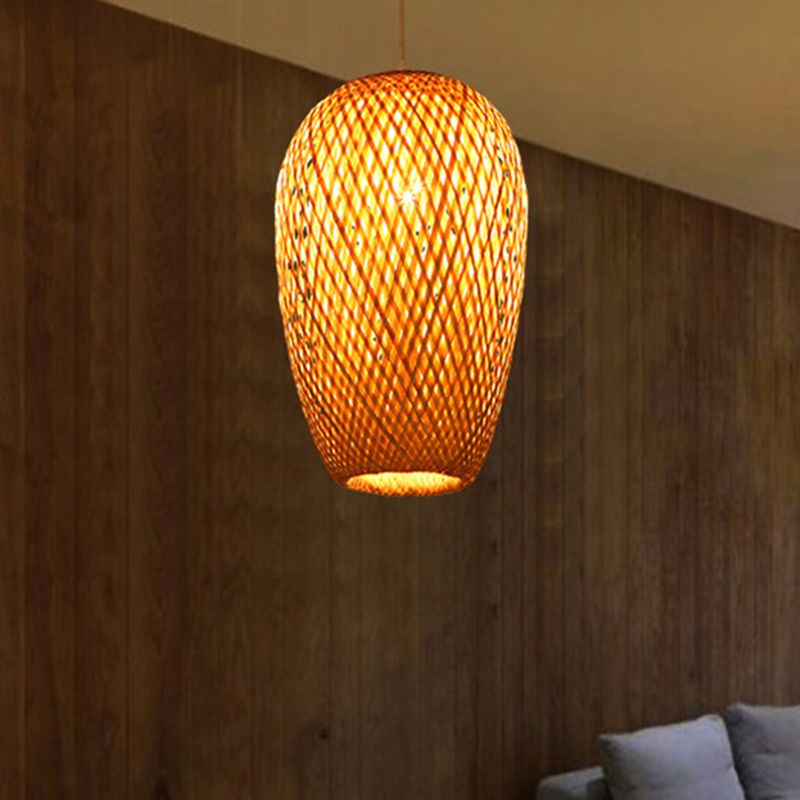 10 „/14.5“ H Bambus länglich Aufhängungsanhänger 1 Light Asia Hanging Deckenleuchte in Beige