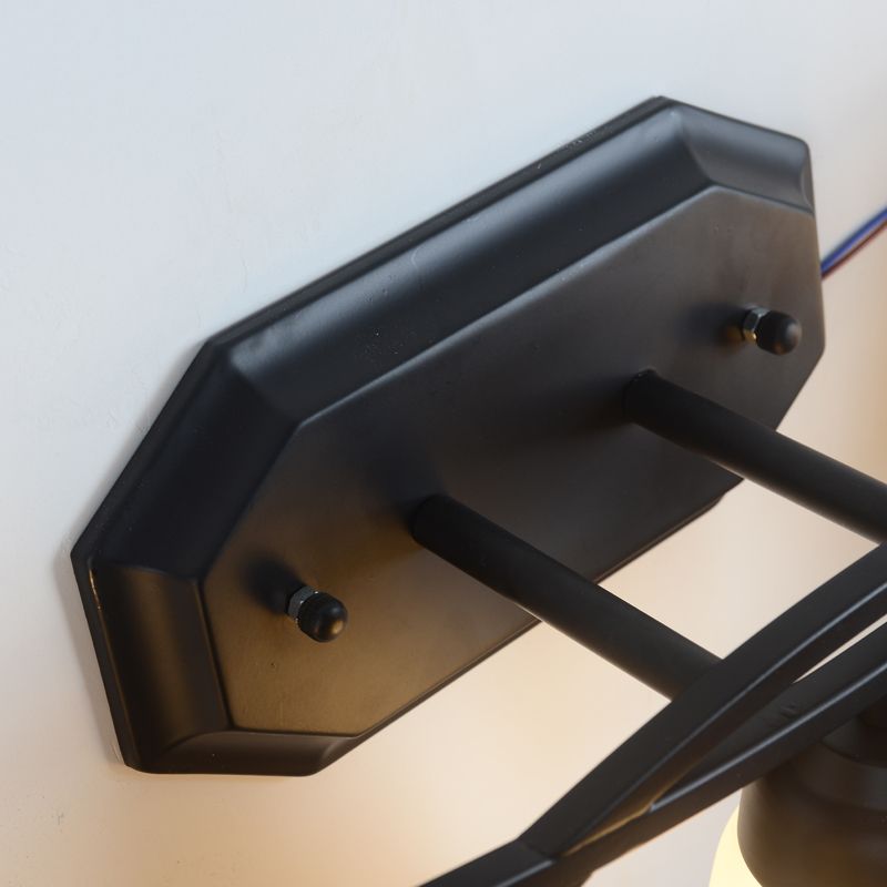 Floral White Glass Shade Vanity Lighting Countryside 2/3 Heads Bathroom Wall Mounted Lamp in Black