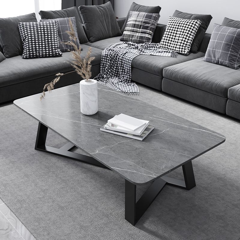 X-Base Coffee Cocktail Table Rectangle Coffee Table with Marble Top
