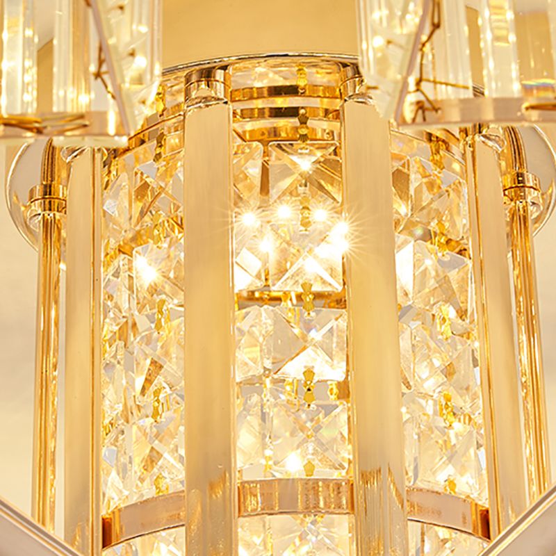 Moderne Metall-Halbblüte-Lampen-Golddecke mit Rechteckkristallschatten mehrköpfiger Kopf