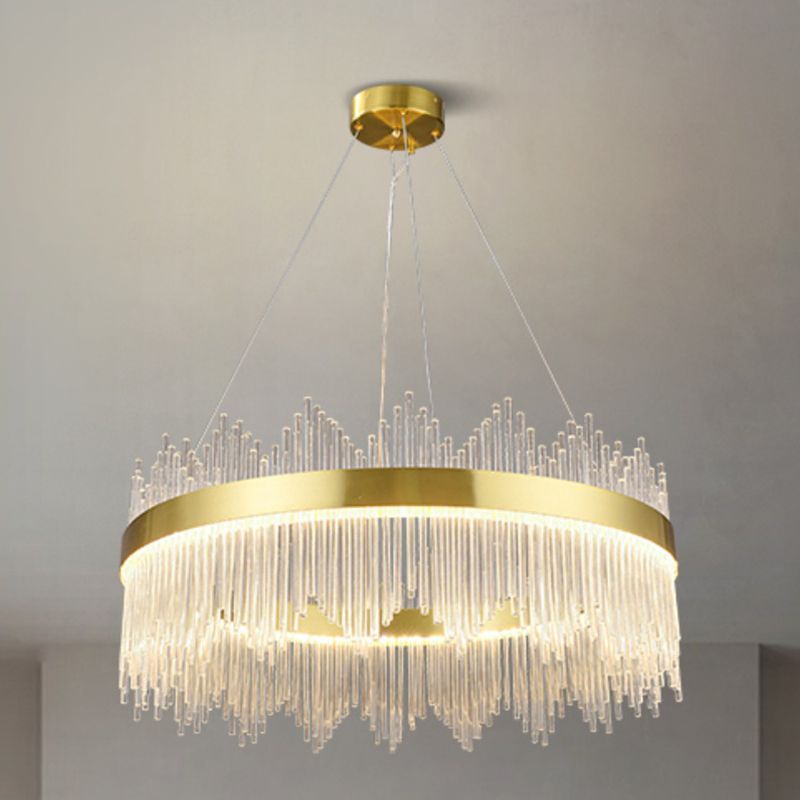 Candelera colgante de forma de rueda Crystal de estilo contemporáneo 1 Luz de lámpara de luz en oro