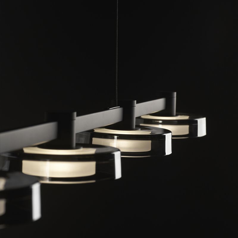 Metal and Glass Kitchen Island Lighting in Black Modern LED Ceiling Pendant