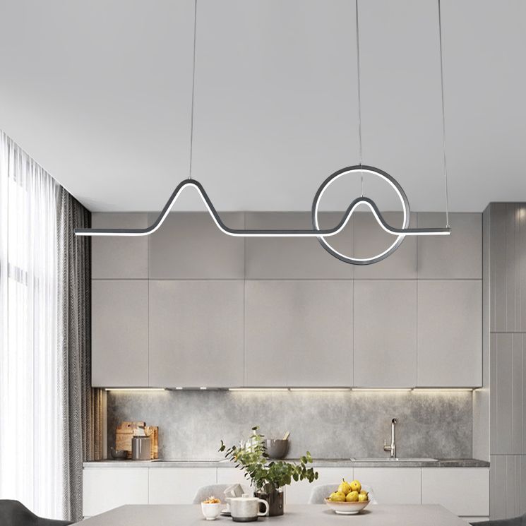 Moderner Stil linearer Form Island Leuchten Metall Zwei Lichtheizenbeleuchtung