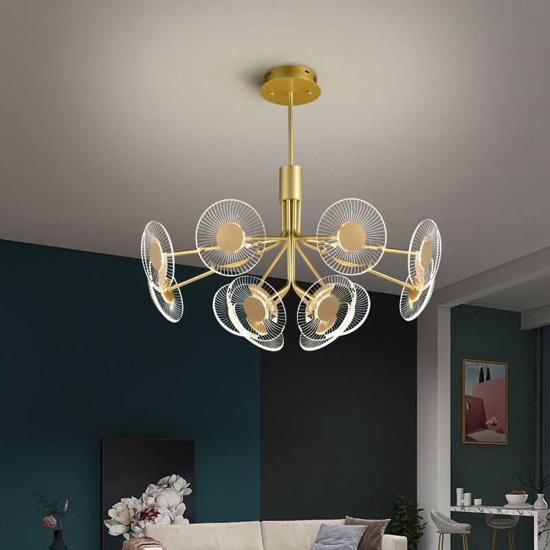 Gold Radial Chandelier Lamp Postmodern LED Acrylic Suspension Light for Living Room