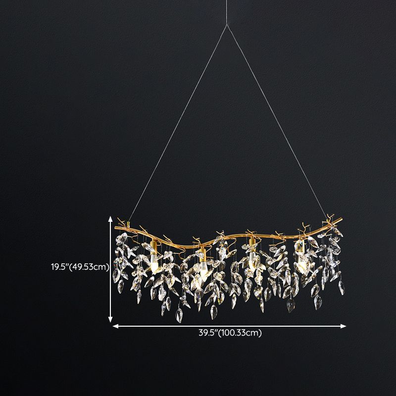Crystal 4 / 8 - Light Kitchen Island in Gold and Clear Minimalist Ceiling Pendant Lighting