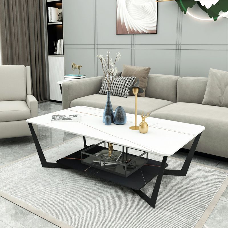 Slate Rectangular Coffee Table Modern Minimalist Cross Legs Coffee Table