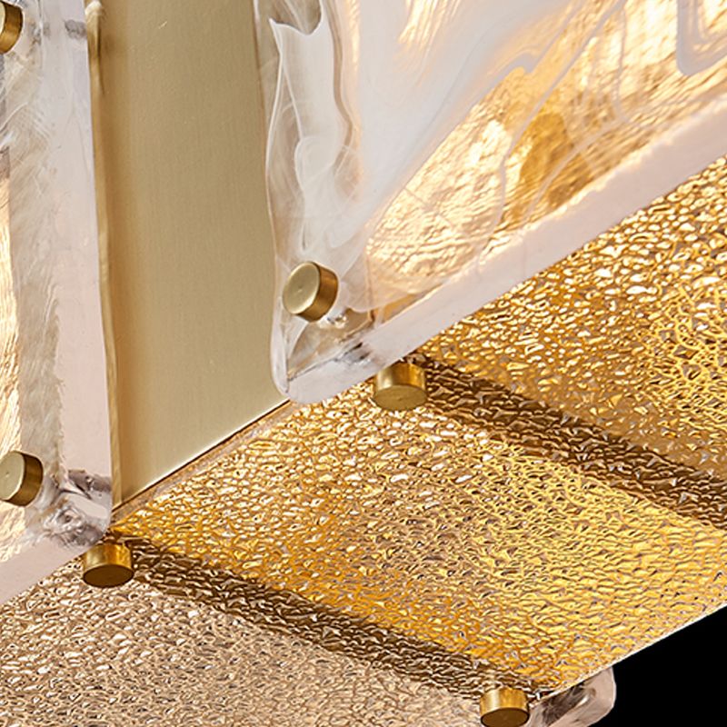 2-Light Island Light Modern Style Rectangular Shape Glass Pendant Lighting in Gold