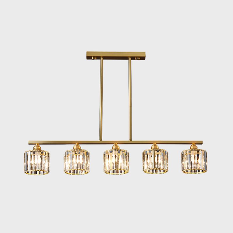 Luminaire d'île contemporaine Crystal Cylinder Island Lights in Gold Finish
