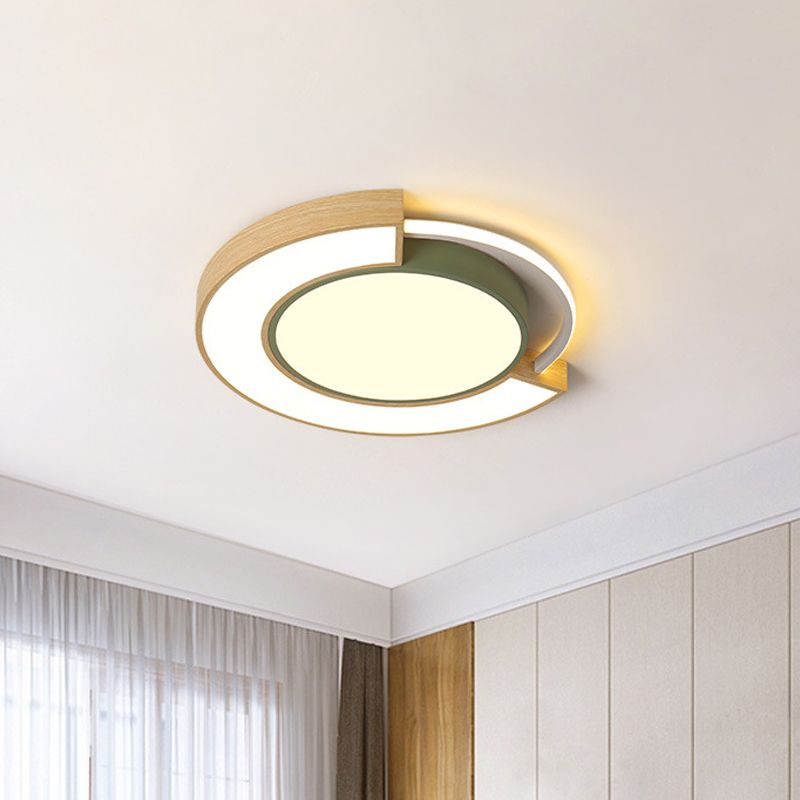 Metal Circular LED Ceiling Lighting Macaron Grey/Green LED Flush Mount Lamp in Warm/White Light, 16.5"/20.5" Width