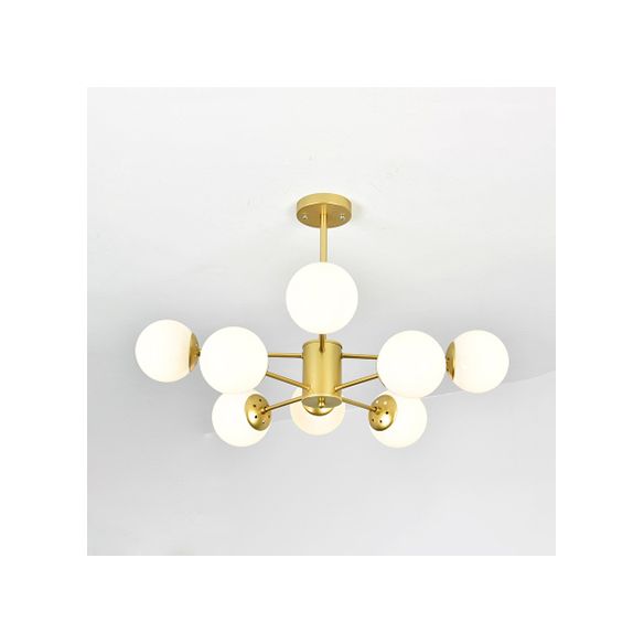 Gold Sputnik Chandelier Modern 6/8/12 Lights Amber/Blue/White Glass Hanging Lamp for Living Room