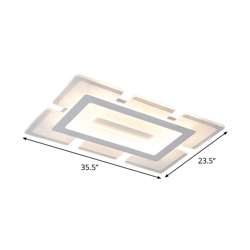 Plafonnier rectangulaire ultra fin en acrylique, moderne, blanc, 23,5 "/ 35,5" de long, LED encastré, lumière chaude/blanche, avec design découpé