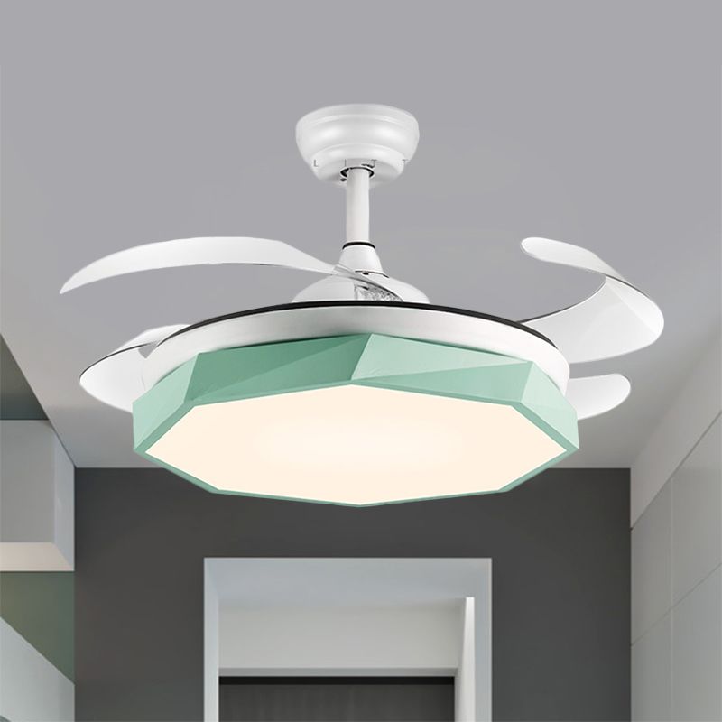 42 "breit facettierte Oktagon Deckenlampe Minimalismus Acrylgrau/Weiß/Rosa 4 Blades LED -Pendellventilator für Wohnzimmer