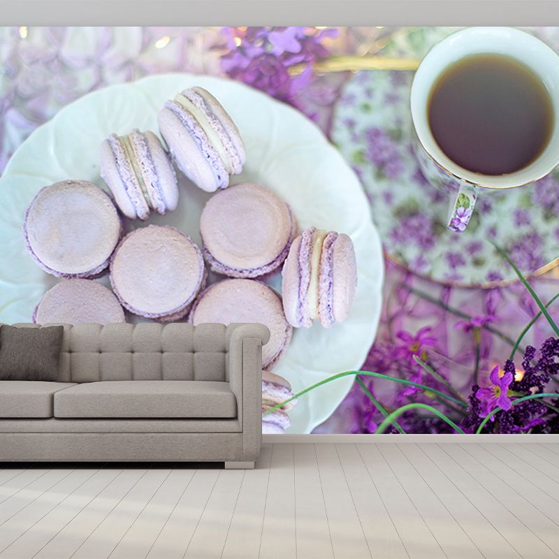 Mildew Resistant Mural Macaron Decorative Wallpaper for Dessert Shop