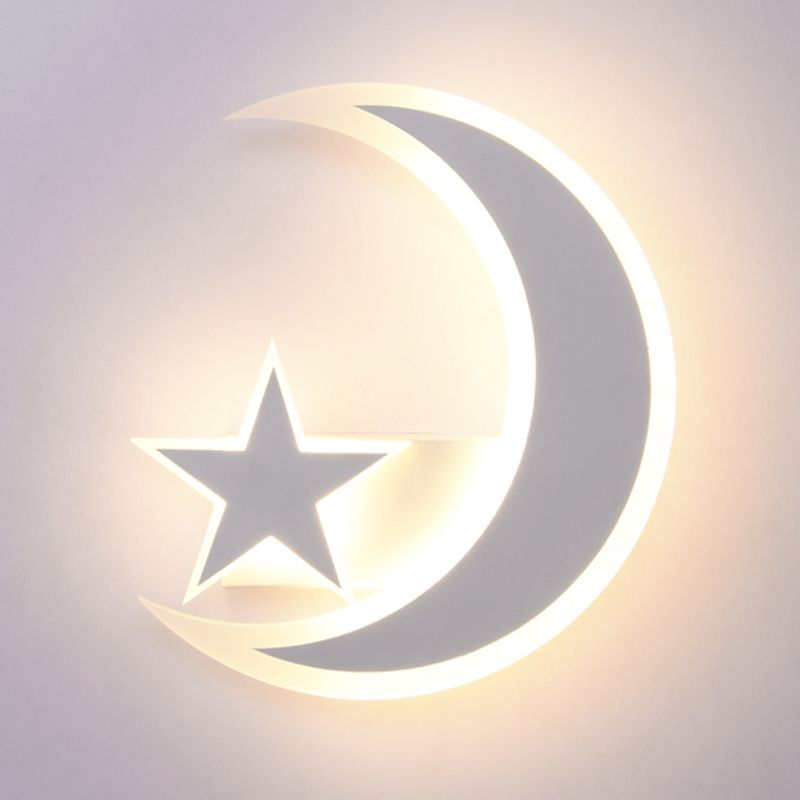 Modern Star & Crescent Wall Sconce Acrylic LED Sconce Light in White for Kid Bedroom