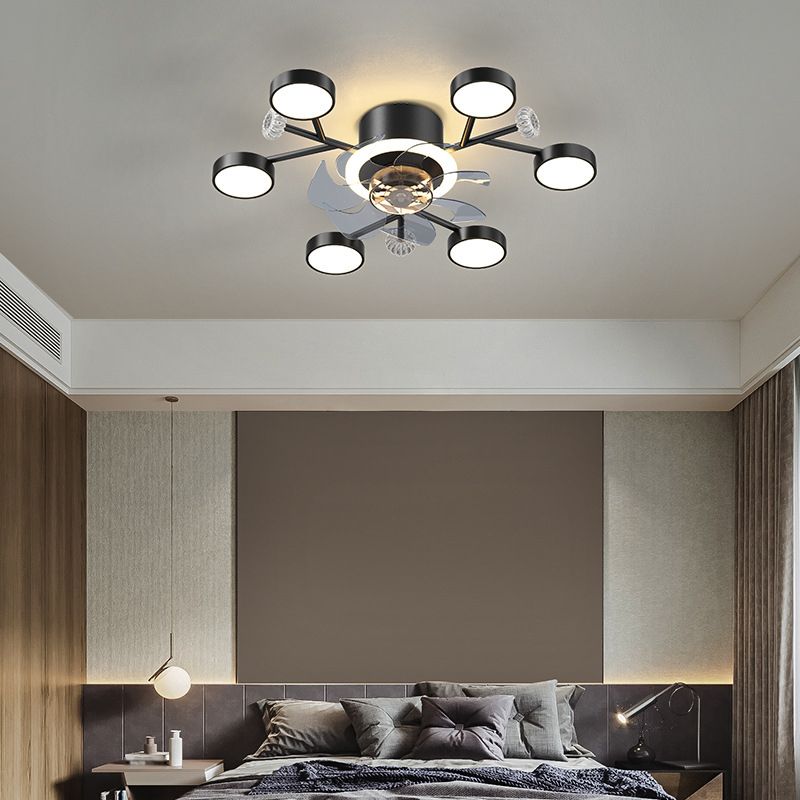 Chandelier Multi - Light Fan Light in Black / Gold Finish Metal LED Ceiling Fan