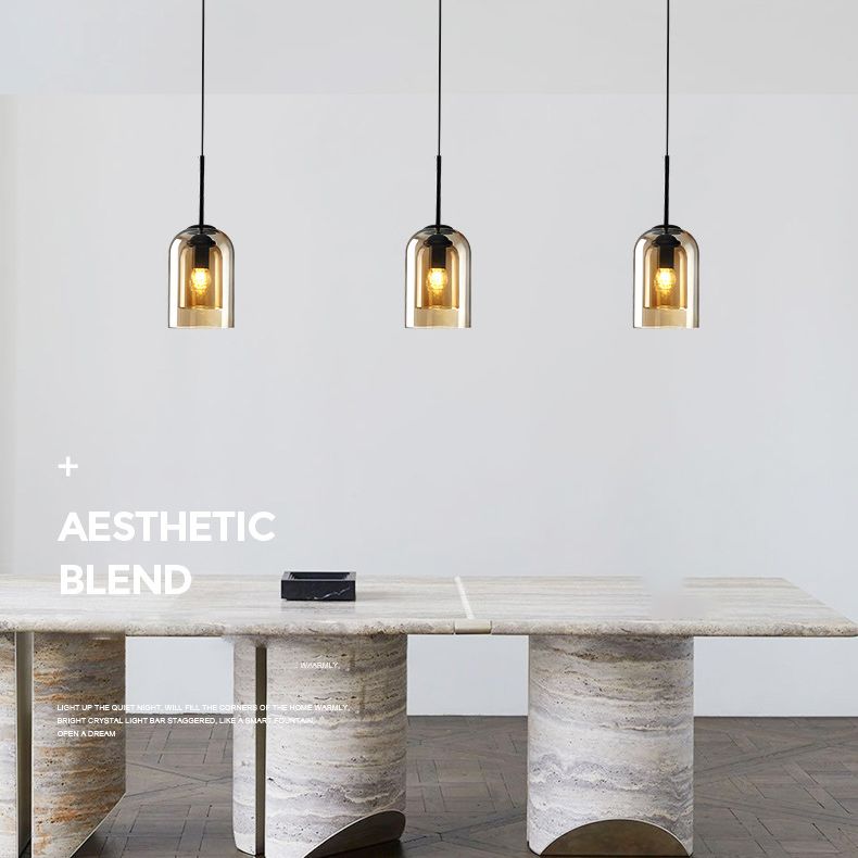 Double Glass Single Pendant Light in Modern Creative Style Wrought Iron Hanging Lamp for Dining Room