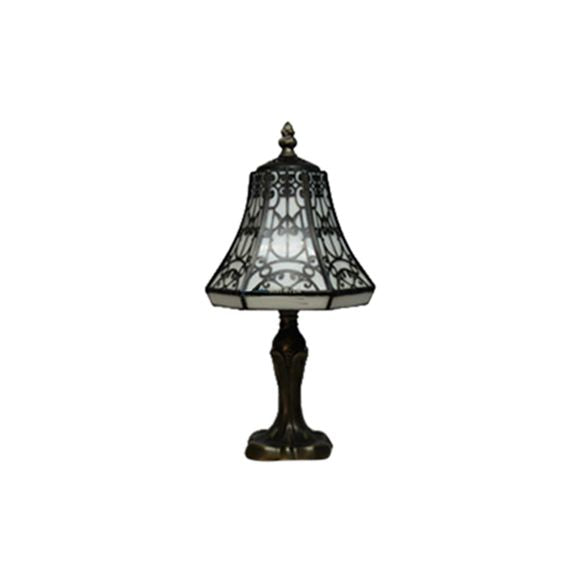 Lampada da scrivania classica Tiffany a 1 luce in vetro per soggiorno, Bell, in bianco e nero