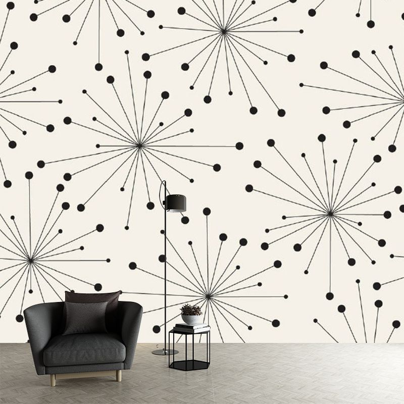 Black-White Minimalist Wall Murals Whole Dandelion Patterned Wall Decor for Living Room
