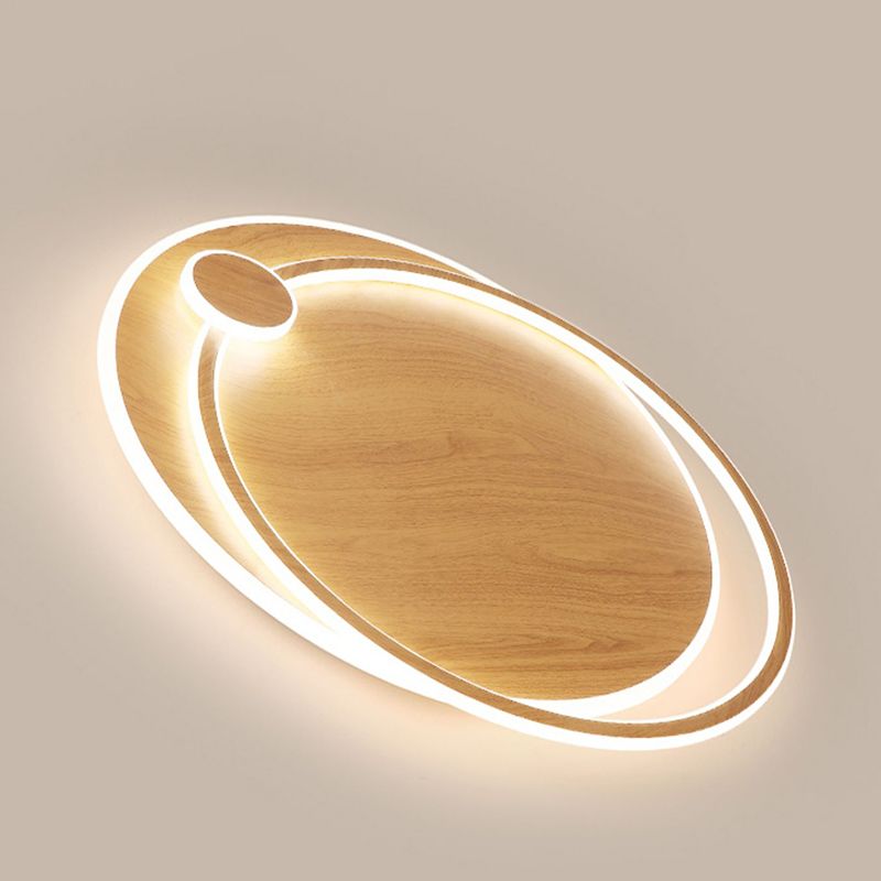Modernism Round Flush Mount Ceiling Light Fixture in Wood Color for Bedroom