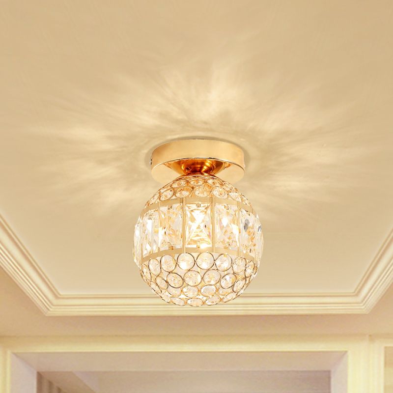LED Flushmount Lighting Minimalism Cylinder/Globe Faceted Crystal Flush Mounted Lamp in Gold