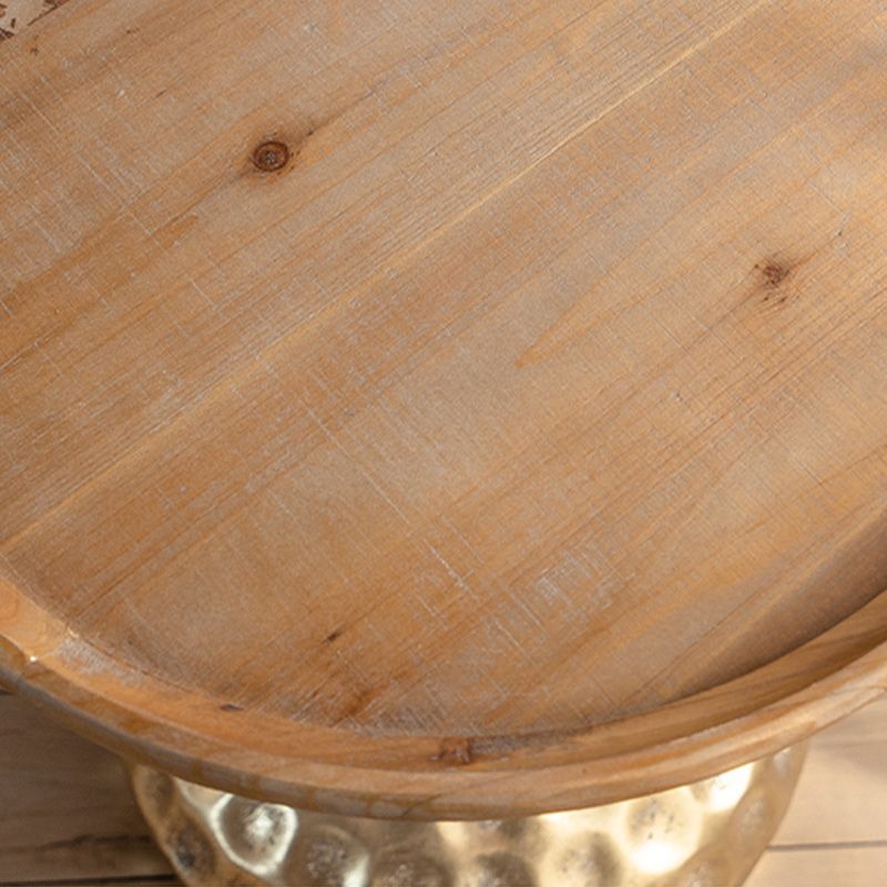 Round Wood Distressed Coffee Table Metal Pedestal Cocktail Table
