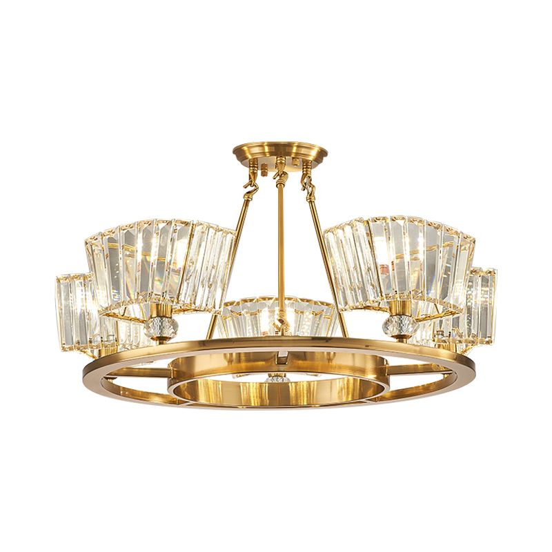 5 Bulbs Ceiling Fixture with Ring Design Contemporary Cubic Clear Glass Shade Semi Flush in Gold