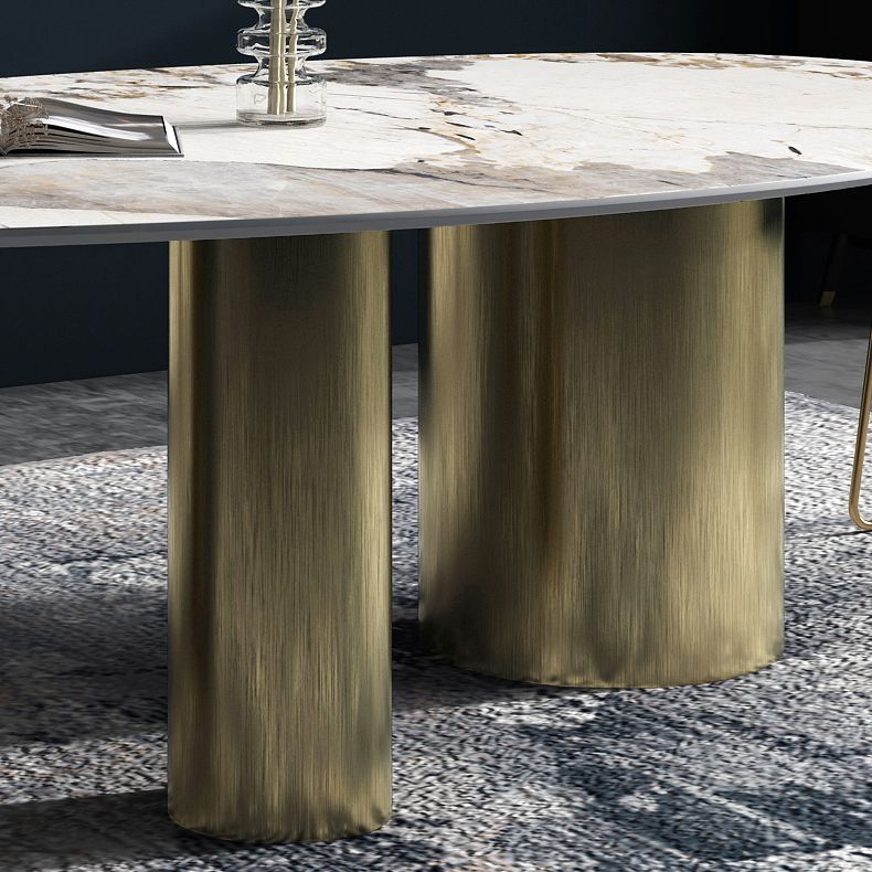 Oval Traditional Luxury Dining Table Sintered Stone Table with 3 Gold Legs