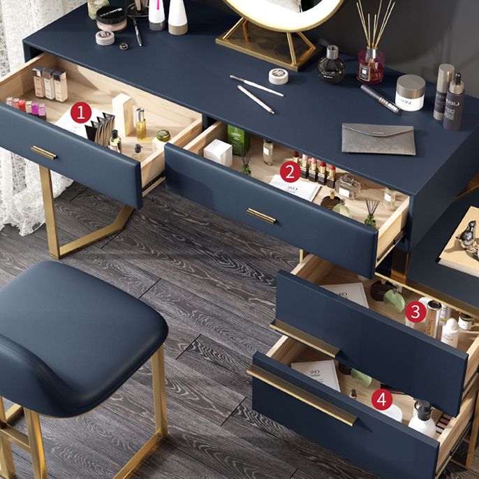 Glam Make-up Vanity Blue Leather Mirror Bedroom Makeup Vanity Set