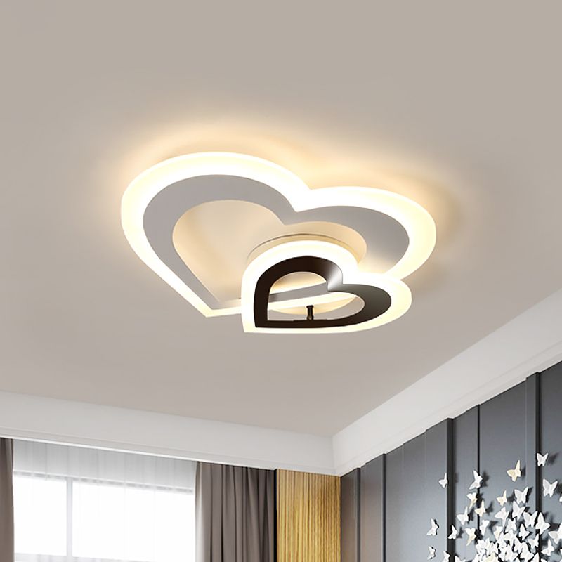 Loving Heart Acrylique Plafonnier Luminaire Style Nordique LED Noir-Blanc Plafonnier en Blanc/Lumière Chaude