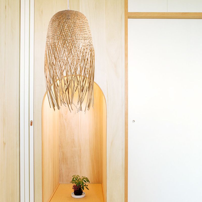 Luz de techo artesanal de madera Bambú asiática 1 Luz de colgante de bombillas para sala de estar