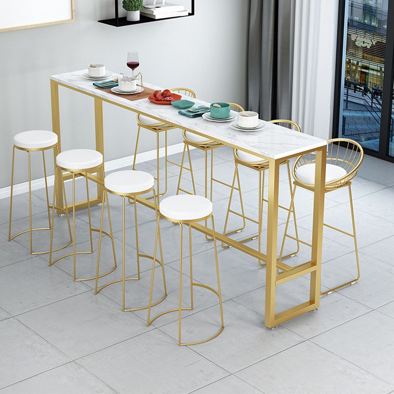 White Glam Style Bar Table in Iron Top and Faux Marble Bar Table, Only Table