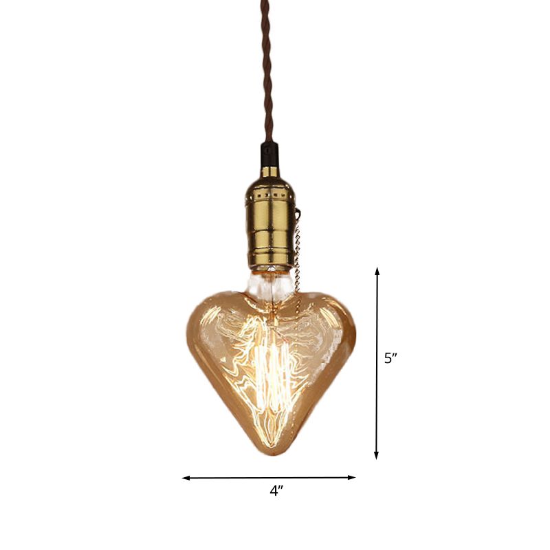 Iluminación de forma de corazón industrial lámpara colgante colgante de vidrio ámbar de 1 luces en latón
