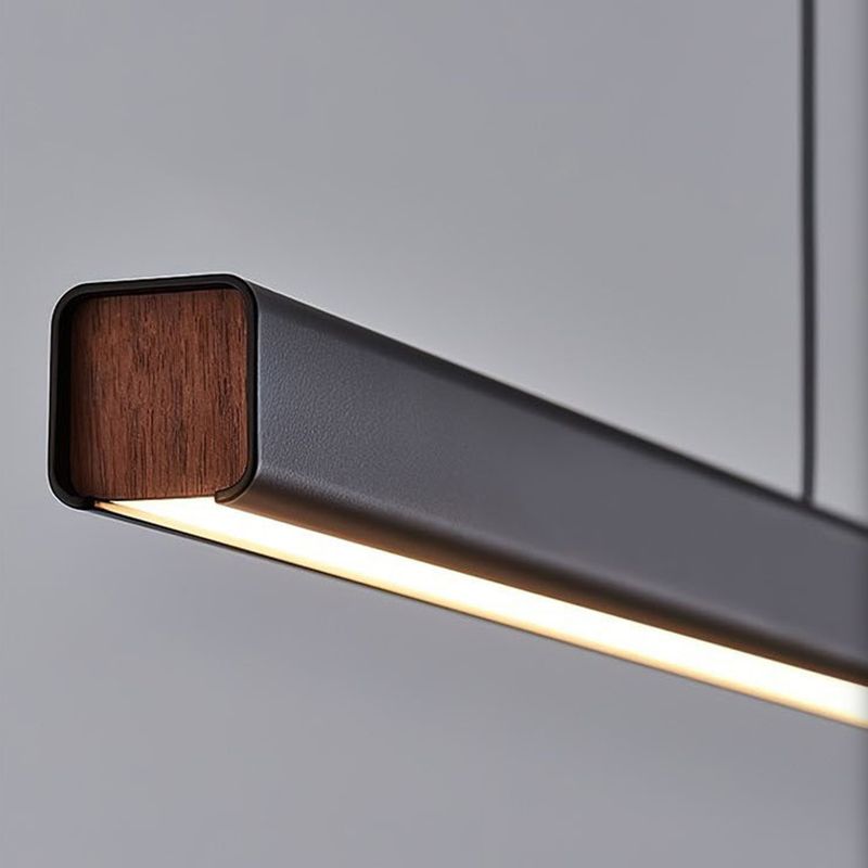 Linear Shape Island Pendant Contemporary Metal 1 Light Pendant Lighting Fixture in Black