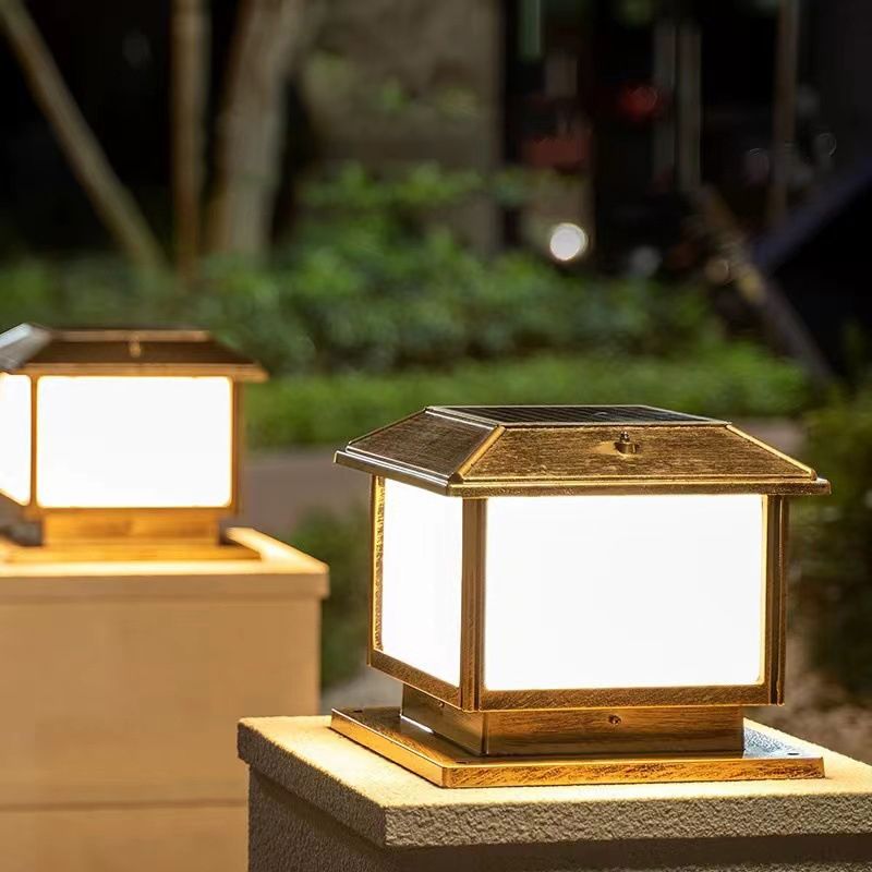 Rectangle Shape Metal Solar Pillar Lamp Modern Style 1 Light Waterproof Outdoor Light