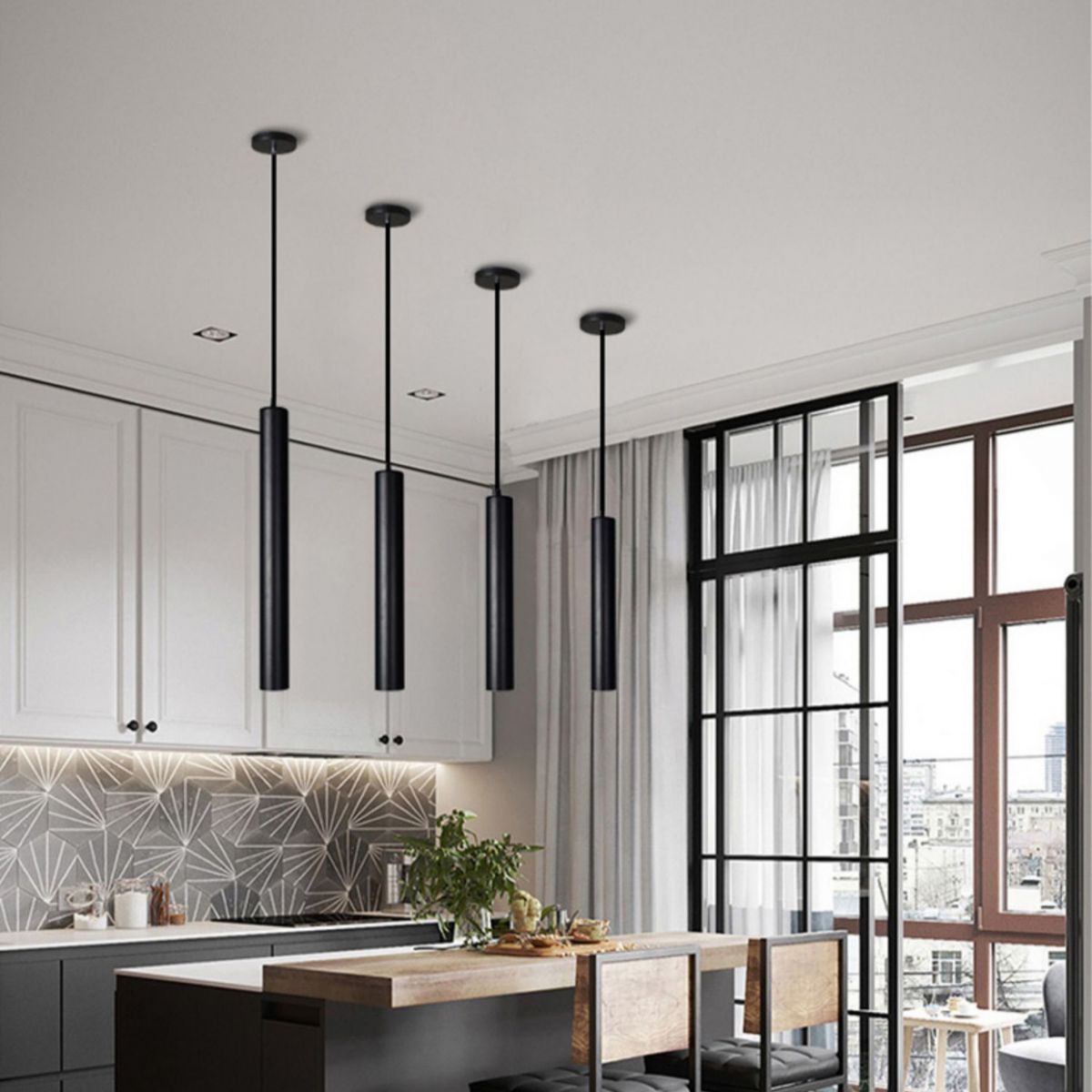 Nordische moderne minimalistische Linie Pendelleisen Iron 1 Licht in Schwarz für Wohnzimmer Hintergrund Wand