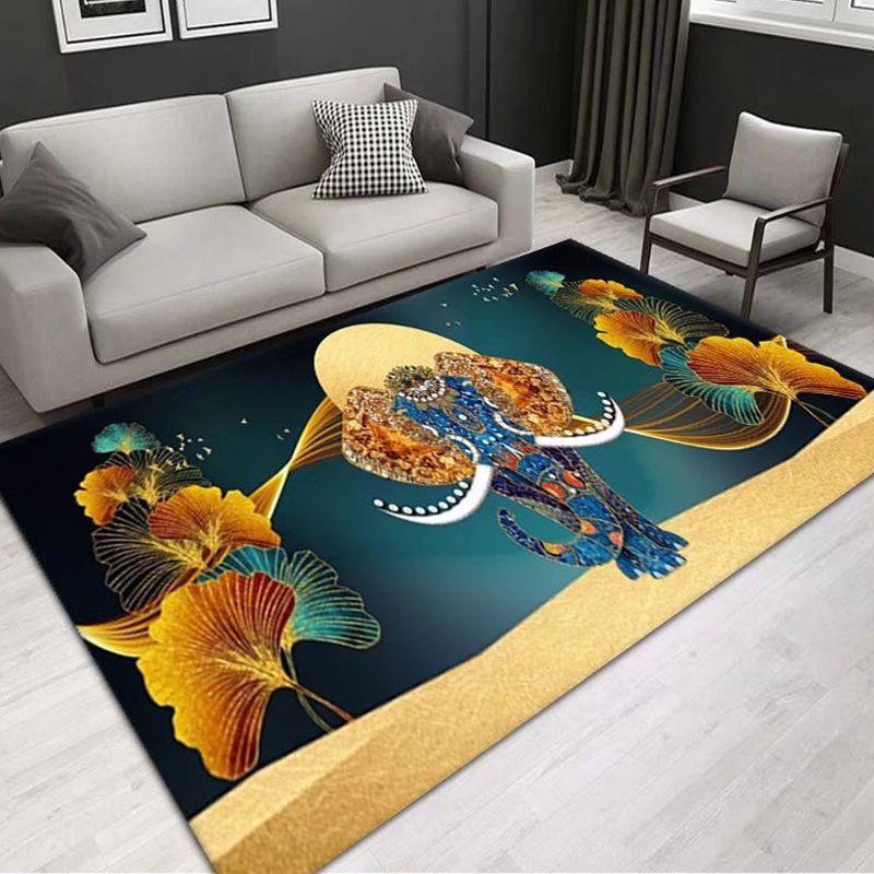 Blue Gorgeous Rug Polyester Peacock Rug Stain Resistant Rug for Living Room