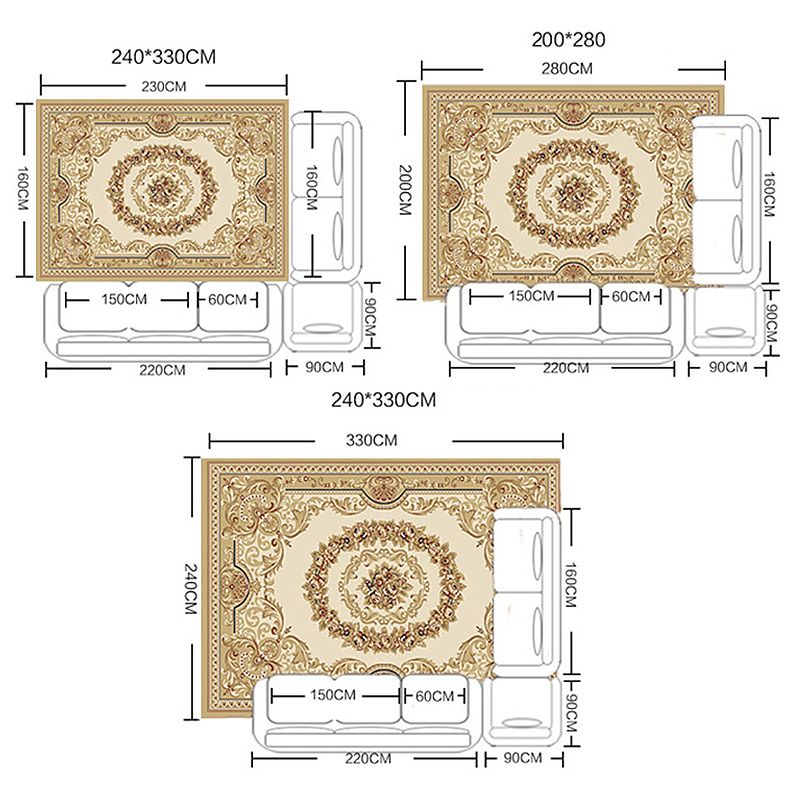 Gelb Ton Blumendruck Teppich Polyester Traditioneller Anti-Rutsch-Rücken-Innenteppich für Wohnzimmer