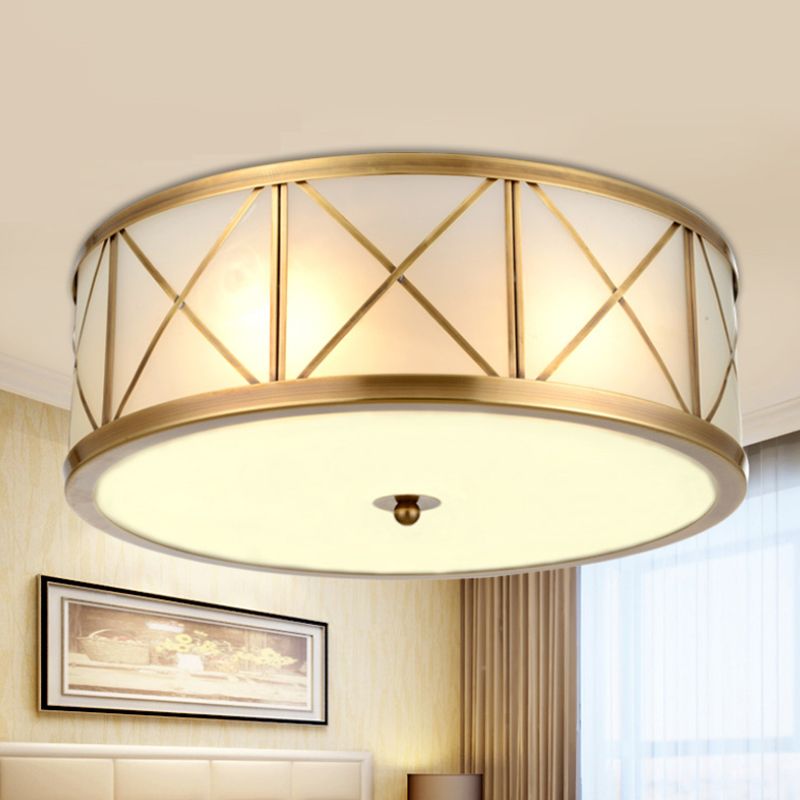 Plafonnier traditionnel en verre blanc pour salle à manger, 4 lumières, éclairage de plafond en laiton, 11/14/18 pouces