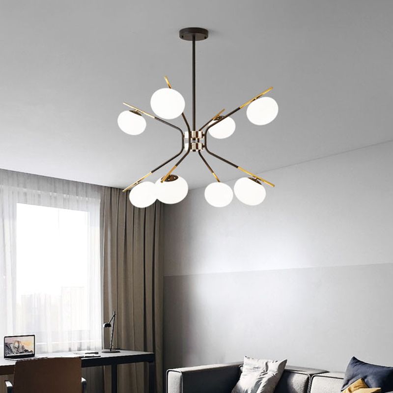 Lampadario a pendente sputnik moderno metallo moderno 8 luci lampada a soffitto a sospensione nera e oro con tonalità di vetro glassata bianca globale
