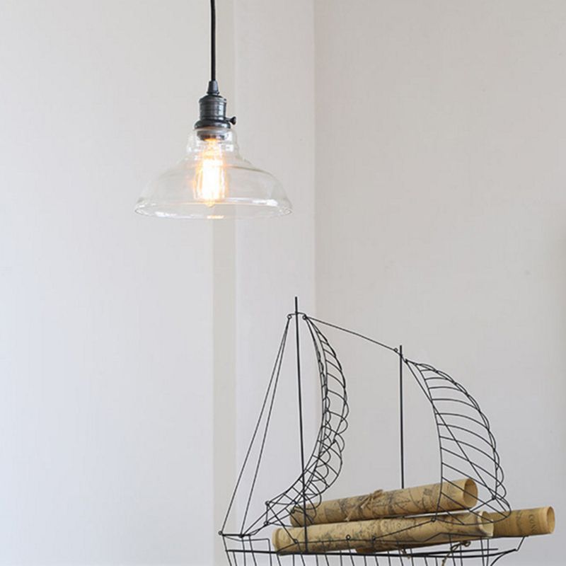 Transparent Glass Shade Hanging Light Retro Industrial Style Single Light Mini Lighting Pendant for Bedroom