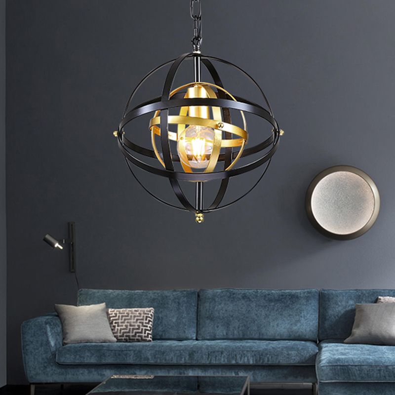 Globe Metal Hanging Lamp Traditional 1 Light Dining Room Pendant Lighting in Black