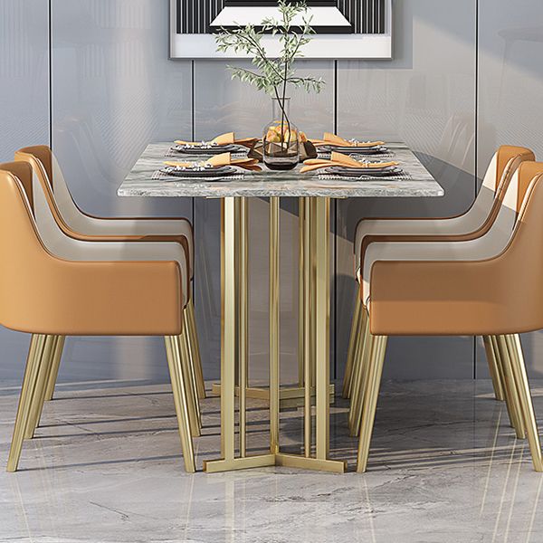 Eettafel van gesinterde steen Traditionele luxe rechthoekige tafel met gouden frame
