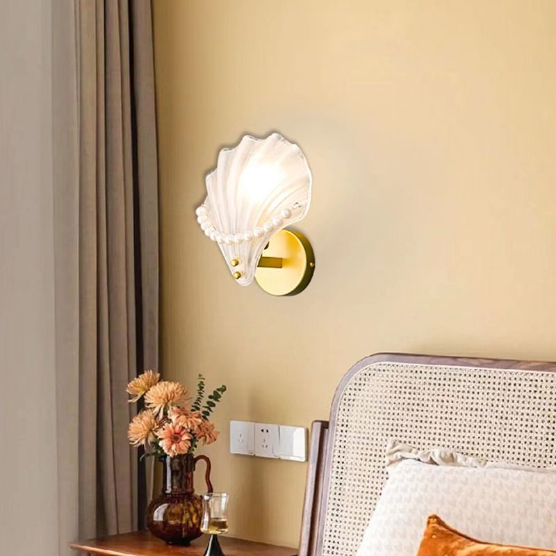 Golden Finish Single Contemporary Wall Mounted Sconce Glass Wall Light