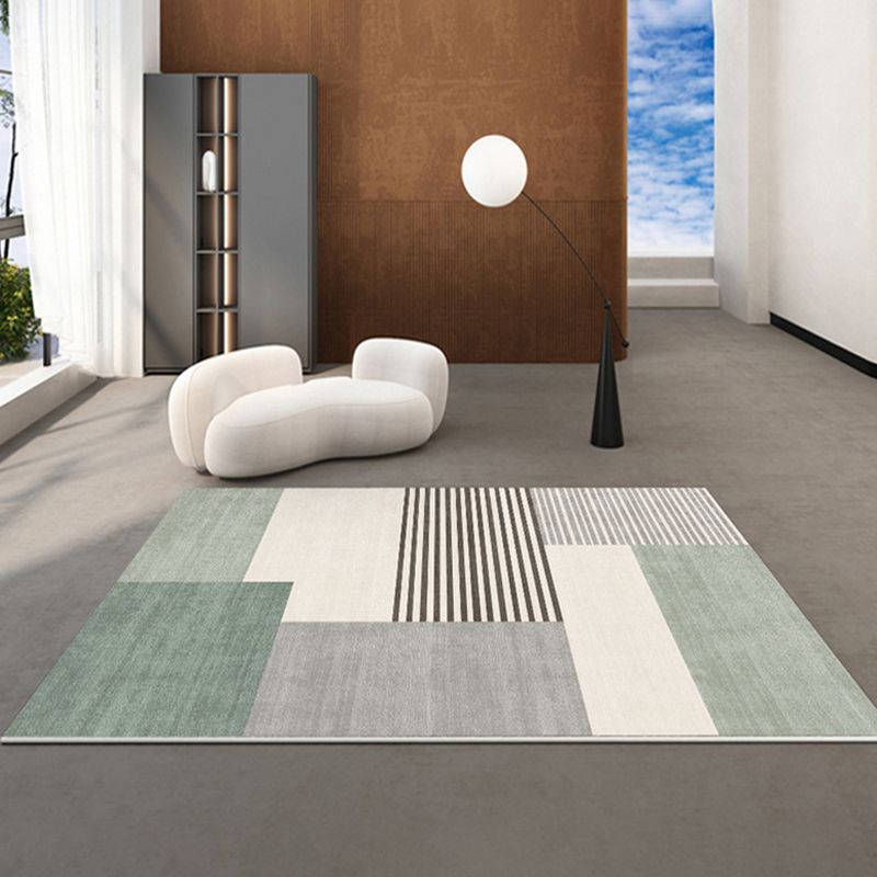 Light Green Check Pattern Rug Modern Polyester Rug Washable Rug for Drawing Room