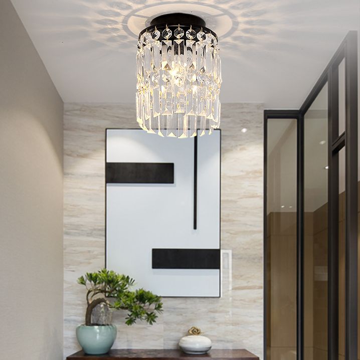 Modern Style Cylindrical Ceiling Mounted Light Crystal Aisle Close to Ceiling Lamp in Gold