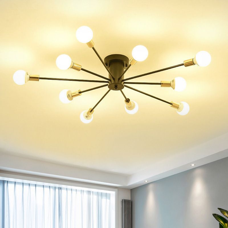 Lacquered Ceiling Light in Industrial Retro Style Sputnik Metal Semi Flush Mount for Bedroom