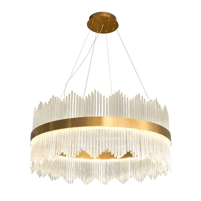 Modern Concise LED Pendant Light Glass Circular Chandelier for Living Room
