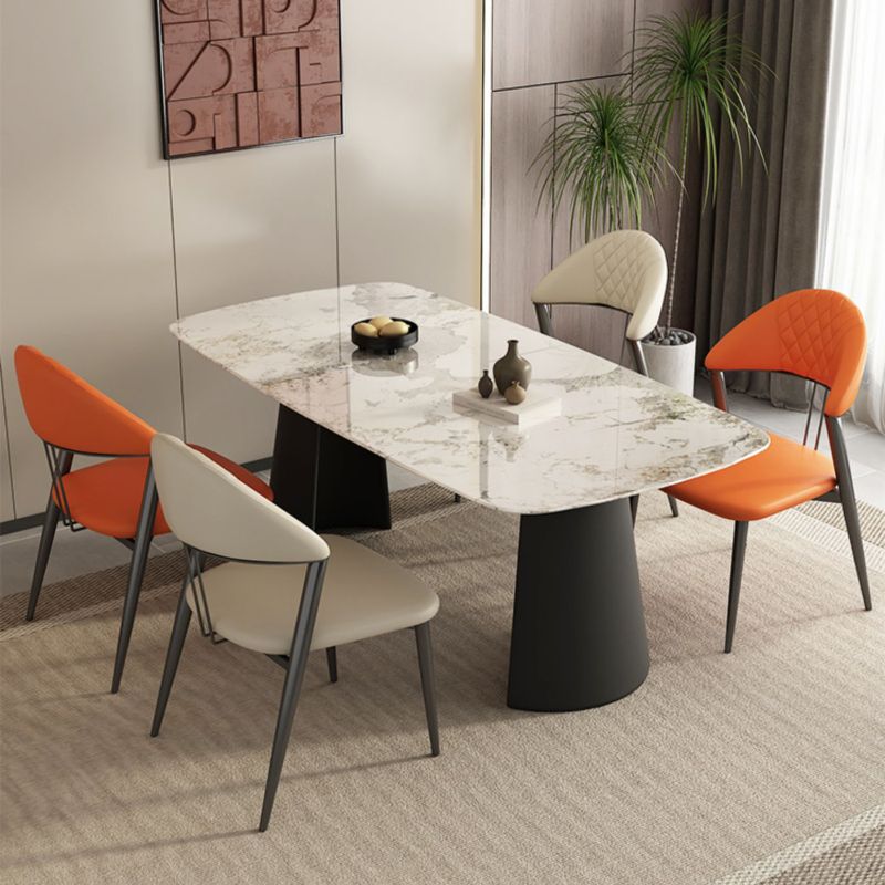 Faux Leather Dining Chairs Nordic Style Open Back Armless Chair for Dining Room